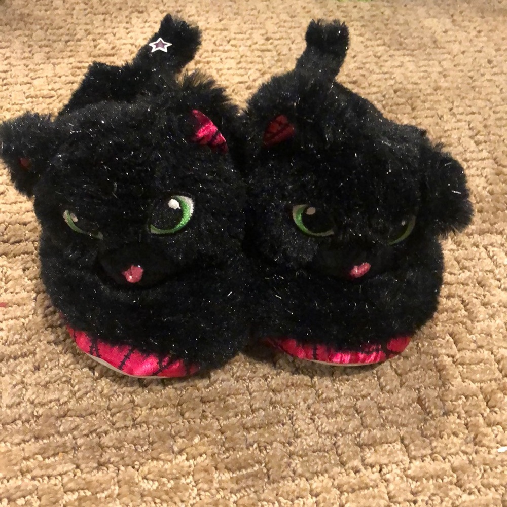 Build a Bear Black Cat Sparkle Slippers Girls L